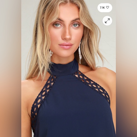 Lulus Any Sway, Shape, or Form Navy Blue Lace Halter Dress Medium - Picture 5 of 12